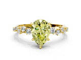 Yellow gold Fancy Yellow Pear Cut Diamond Cluster Side Stone Solitaire Ring with Prong Setting_67
