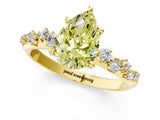 Yellow gold Fancy Yellow Pear Cut Diamond Cluster Side Stone Solitaire Ring with Prong Setting_68