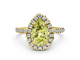 Yellow gold Fancy Yellow Pear Cut Diamond Cushion Halo Ring with Pavé Band
