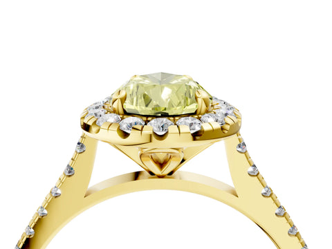 Yellow gold Fancy Yellow Pear Cut Diamond Cushion Halo Ring with Pavé Band_4