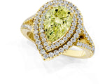 Yellow gold Fancy Yellow Pear Cut Diamond Double Halo Ring with Pavé Band and Prong Setting_73