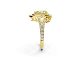 Yellow gold Fancy Yellow Pear Cut Diamond Double Halo Ring with Pavé Band and Prong Setting_74