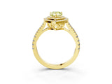 Yellow gold Fancy Yellow Pear Cut Diamond Double Halo Ring with Pavé Band and Prong Setting_75