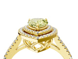 Yellow gold Fancy Yellow Pear Cut Diamond Double Halo Ring with Pavé Band and Prong Setting_76