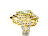 Yellow gold Fancy Yellow Pear Cut Diamond Double Halo Ring with Pavé Band and Prong Setting_77