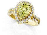 Yellow gold Fancy Yellow Pear Cut Diamond Double Halo Ring with Split Shank and Four-Prong Setting_1