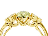 Yellow gold Fancy Yellow Pear  Cut Diamond Engagement Ring with Bezel Set Round Side Stones and Prong Setting_57