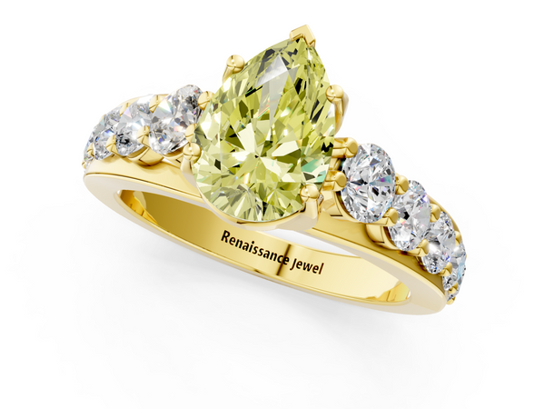 Yellow gold Fancy Yellow Pear Cut Diamond Engagement Ring with Pavé Band and Four-Prong Setting