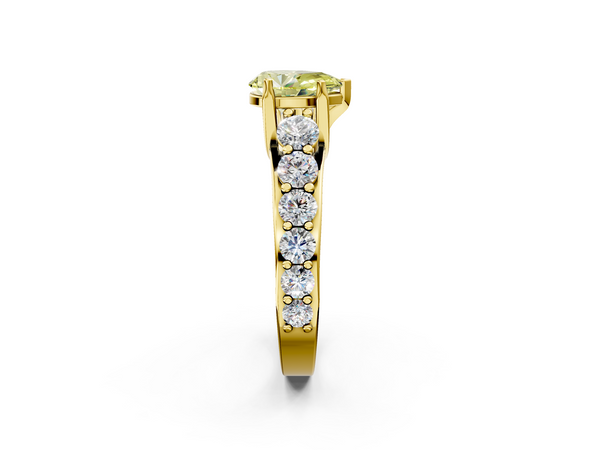 Yellow gold Fancy Yellow Pear Cut Diamond Engagement Ring with Pavé Band and Four-Prong Setting