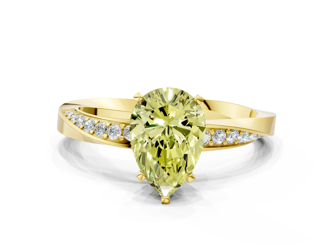 Yellow gold Fancy Yellow Pear Cut Diamond Engagement Ring with Side Stone Accents and Four-Prong Setting_12