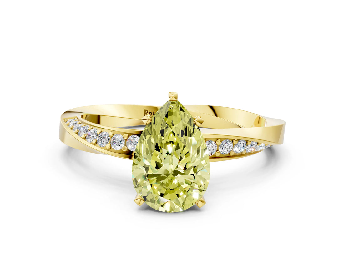 Yellow gold Fancy Yellow Pear Cut Diamond Engagement Ring with Side Stone Accents and Four-Prong Setting_60