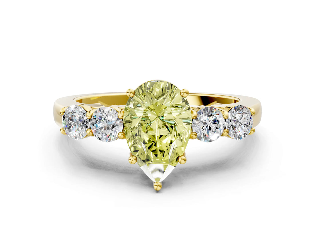 Yellow gold Fancy Yellow Pear  Cut Diamond Five-Stone Prong Set White Gold Ring_32