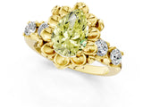 Yellow gold Fancy Yellow Pear  Cut Diamond Floral Halo Engagement Ring with Shared Prong Setting 1