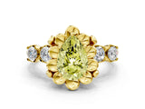 Yellow gold Fancy Yellow Pear  Cut Diamond Floral Halo Engagement Ring with Shared Prong Setting