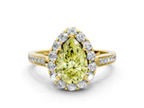 Yellow gold Fancy Yellow Pear Cut Diamond Floral Halo Ring with Pavé Band and Prong Setting_3