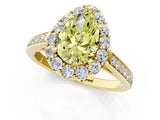 Yellow gold Fancy Yellow Pear Cut Diamond Floral Halo Ring with Pavé Band and Prong Setting_4