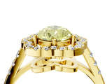 Yellow gold Fancy Yellow Pear Cut Diamond Floral Halo Split Shank Prong Setting Ring_4