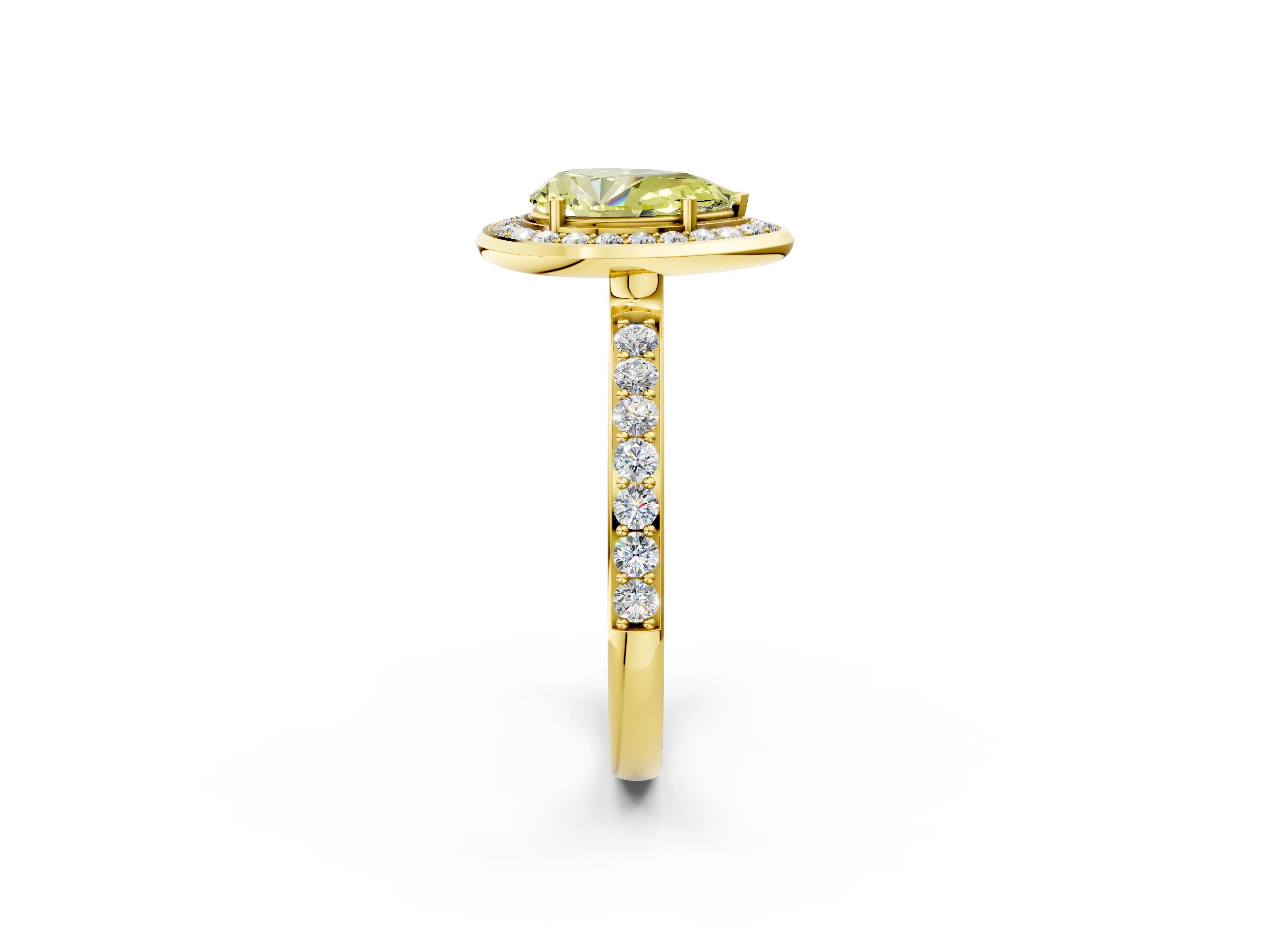 Yellow gold Fancy Yellow Pear Cut Diamond Halo Ring with Bezel Frame and Pavé Band_2