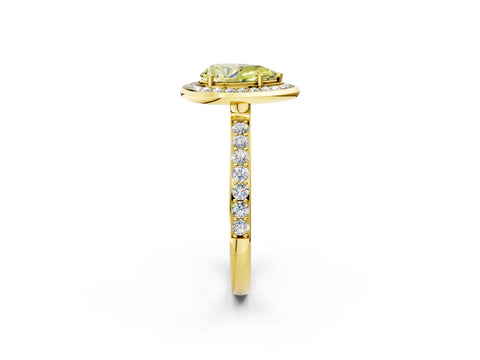 Yellow gold Fancy Yellow Pear Cut Diamond Halo Ring with Bezel Frame and Pavé Band_2