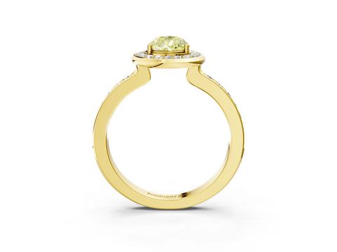 Yellow gold Fancy Yellow Pear Cut Diamond Halo Ring with Bezel Frame and Pavé Band_3