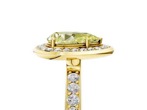 Yellow gold Fancy Yellow Pear Cut Diamond Halo Ring with Bezel Frame and Pavé Band_5