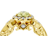 Yellow gold Fancy Yellow Pear Cut Diamond Halo Ring with Milgrain Pavé Band and Four-Prong Setting_57
