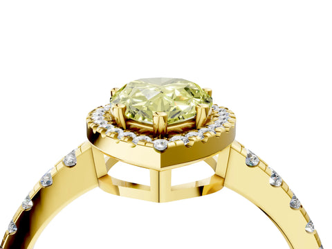 Yellow gold Fancy Yellow Pear Cut Diamond Halo Ring with Pavé Band and Four-Prong Setting_4