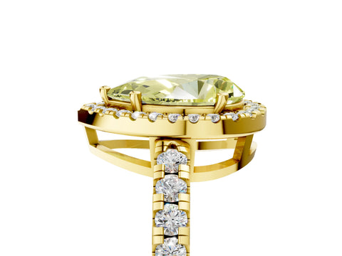 Yellow gold Fancy Yellow Pear Cut Diamond Halo Ring with Pavé Band and Four-Prong Setting_5