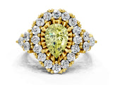 Yellow gold Fancy Yellow Pear Cut Diamond Halo Ring with Pavé Band and Four-Prong Setting_67