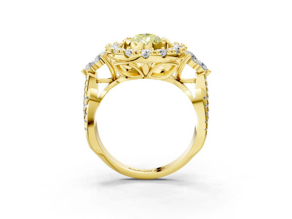 Yellow Gold Pear-Shaped Halo Crossover Pave Engagement Ring Setting for Fancy Yellow Center