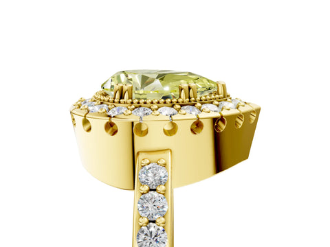 Yellow gold Fancy Yellow Pear Cut Diamond Halo Ring with Pavé Band and Prong Setting_5