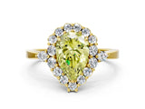 Yellow gold Fancy Yellow Pear Cut Diamond Halo Ring with Pear Side Stones and Prong Setting_63