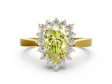 Yellow gold Fancy Yellow Pear  Cut Diamond Halo Ring with Round Brilliant Halo and Solitaire Band_85
