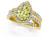 Yellow gold Fancy Yellow Pear Cut Diamond Halo Ring with Round Split Shank and Prong Setting_37