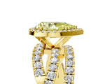Yellow gold Fancy Yellow Pear Cut Diamond Halo Ring with Round Split Shank and Prong Setting_41