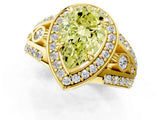 Yellow gold Fancy Yellow Pear Cut Diamond Halo Ring with Split Shank and Bezel Accents and Four-Prong Setting_1