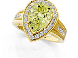 Yellow gold Fancy Yellow Pear Cut Diamond Halo Ring with Split Shank and Bezel Accents and Prong Setting_1