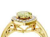 Yellow gold Fancy Yellow Pear Cut Diamond Halo Ring with Split Shank and Bezel Accents and Prong Setting_4