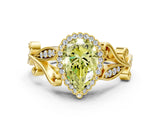Yellow gold Fancy Yellow Pear Cut Diamond Halo Ring with Vintage Split Shank and Four-Prong Setting_37