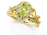Yellow gold Fancy Yellow Pear Cut Diamond Halo Ring with Vintage Split Shank and Four-Prong Setting_38