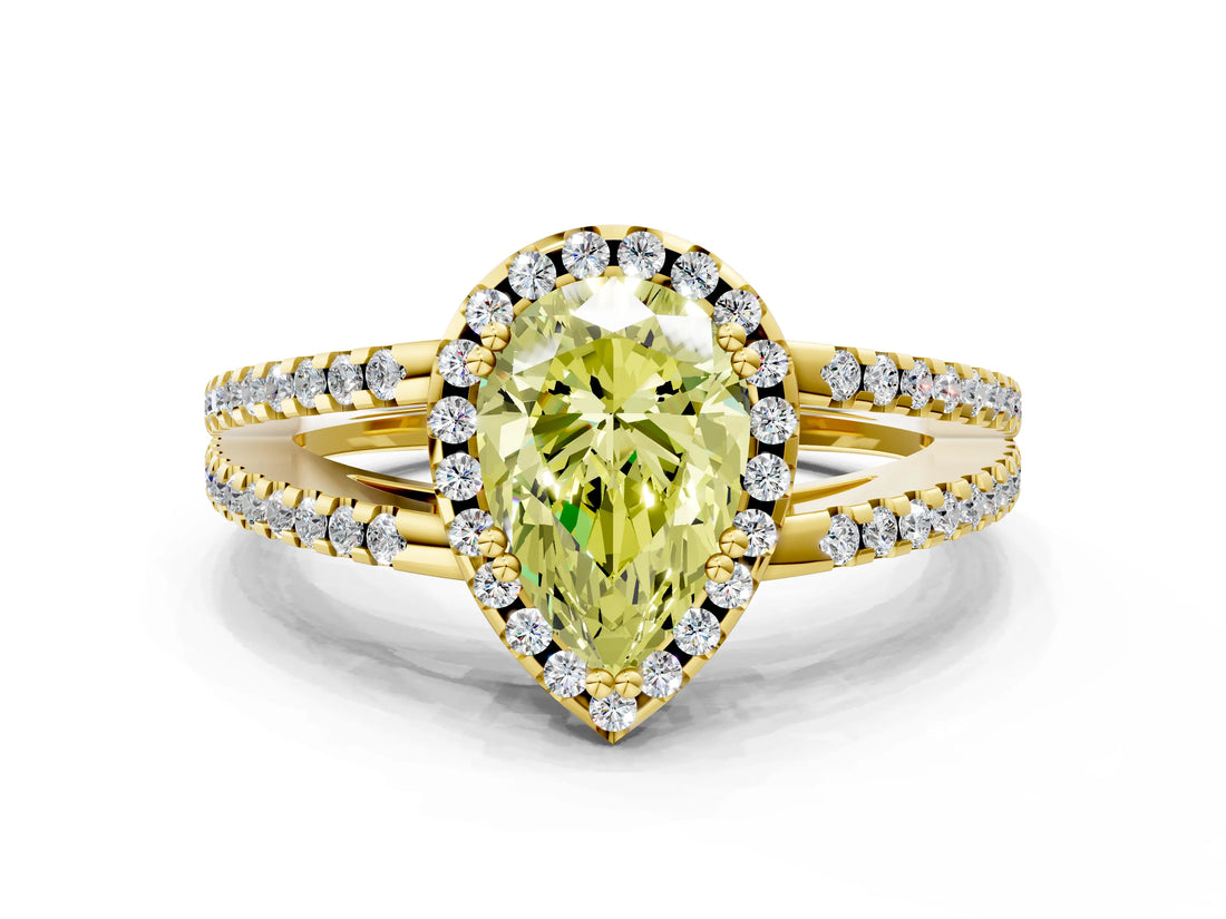 Yellow gold Fancy Yellow Pear Cut Diamond Halo Split Shank Engagement Ring_39