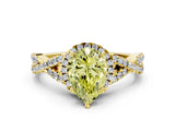 Yellow gold Fancy Yellow Pear Cut Diamond  Halo Twist Band Solitaire Prong Setting Ring_42