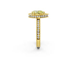 Yellow gold Fancy Yellow Pear Cut Diamond Milgrain Halo Engagement Ring with Round Pavé Band and Prong Setting_14