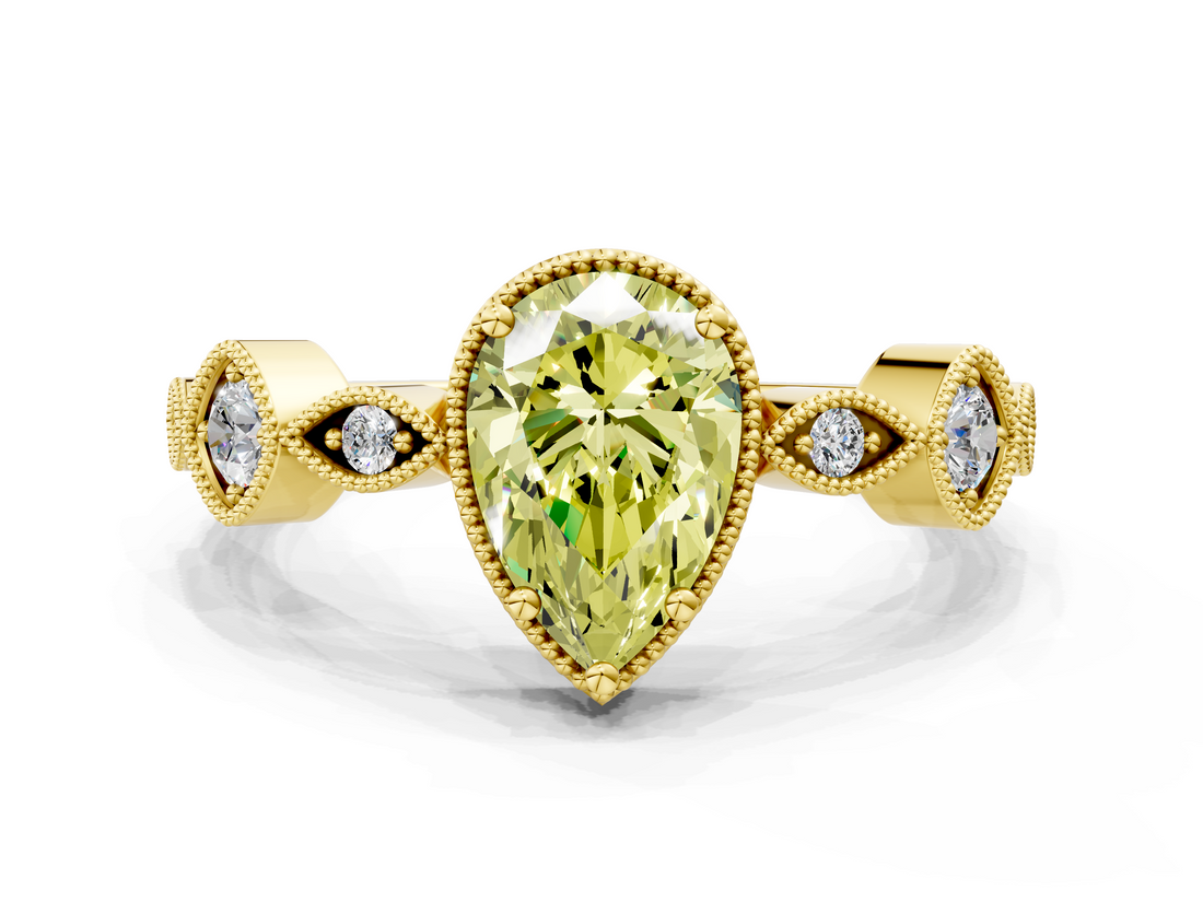 Yellow gold Fancy Yellow Pear  Cut Diamond Milgrain Marquise Band with Prong Setting_3