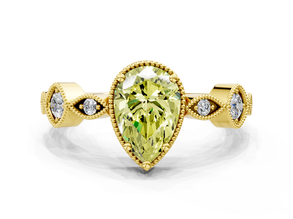 Yellow gold Fancy Yellow Pear  Cut Diamond Milgrain Marquise Band with Prong Setting