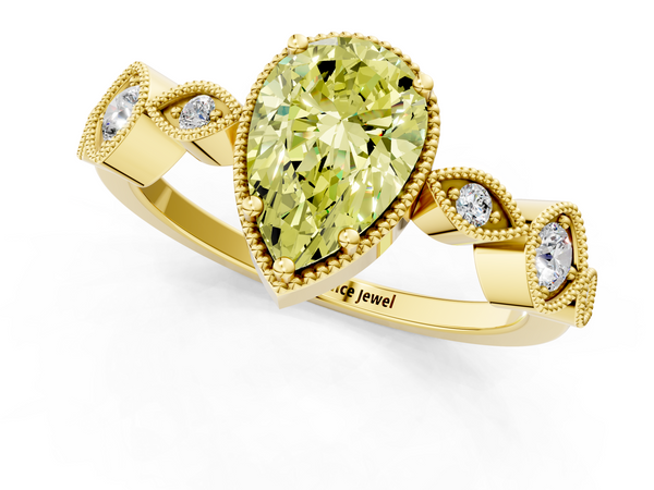 Yellow gold Fancy Yellow Pear  Cut Diamond Milgrain Marquise Band with Prong Setting