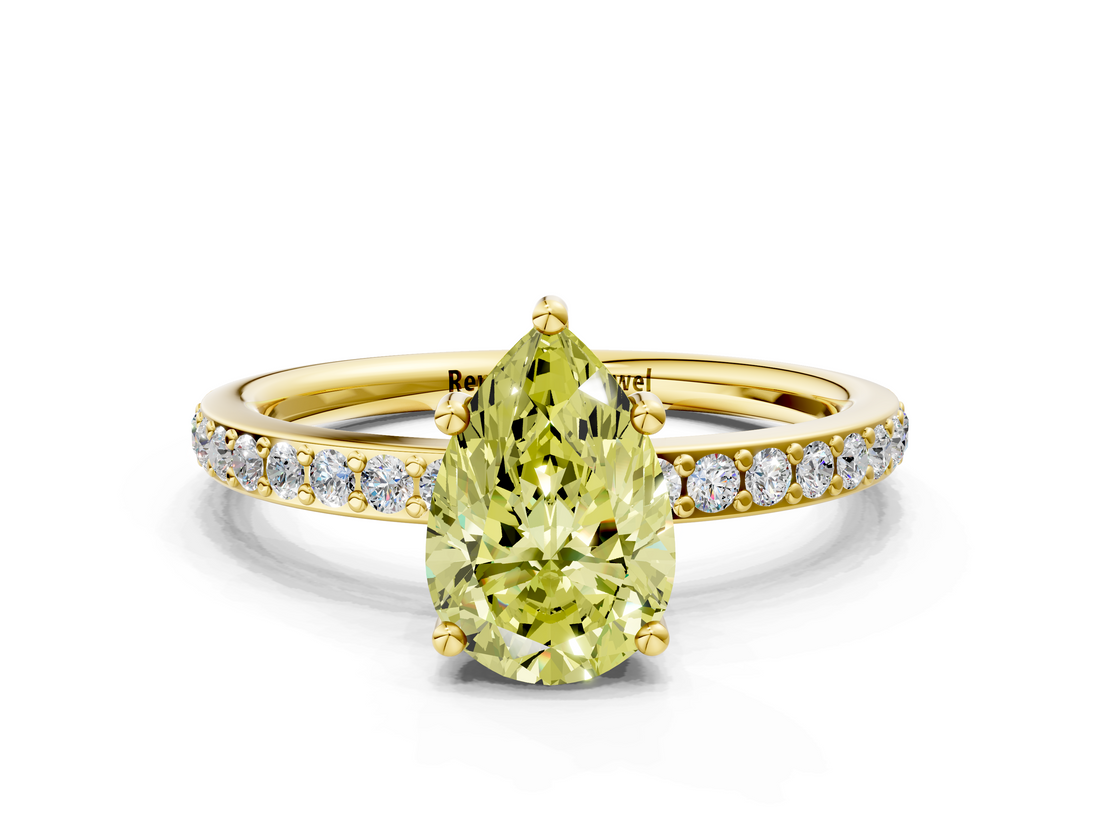 Yellow gold Fancy Yellow Pear  Cut Diamond Pavé Band Ring with Four-Prong Setting_22