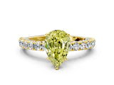 Yellow gold Fancy Yellow Pear Cut Diamond Pavé Band Solitaire Ring with Prong Setting_76