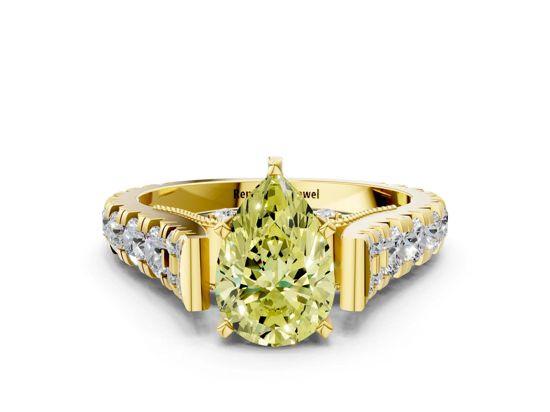 Yellow gold Fancy Yellow Pear  Cut Diamond Pavé Band Solitaire with Four-Prong Setting_15