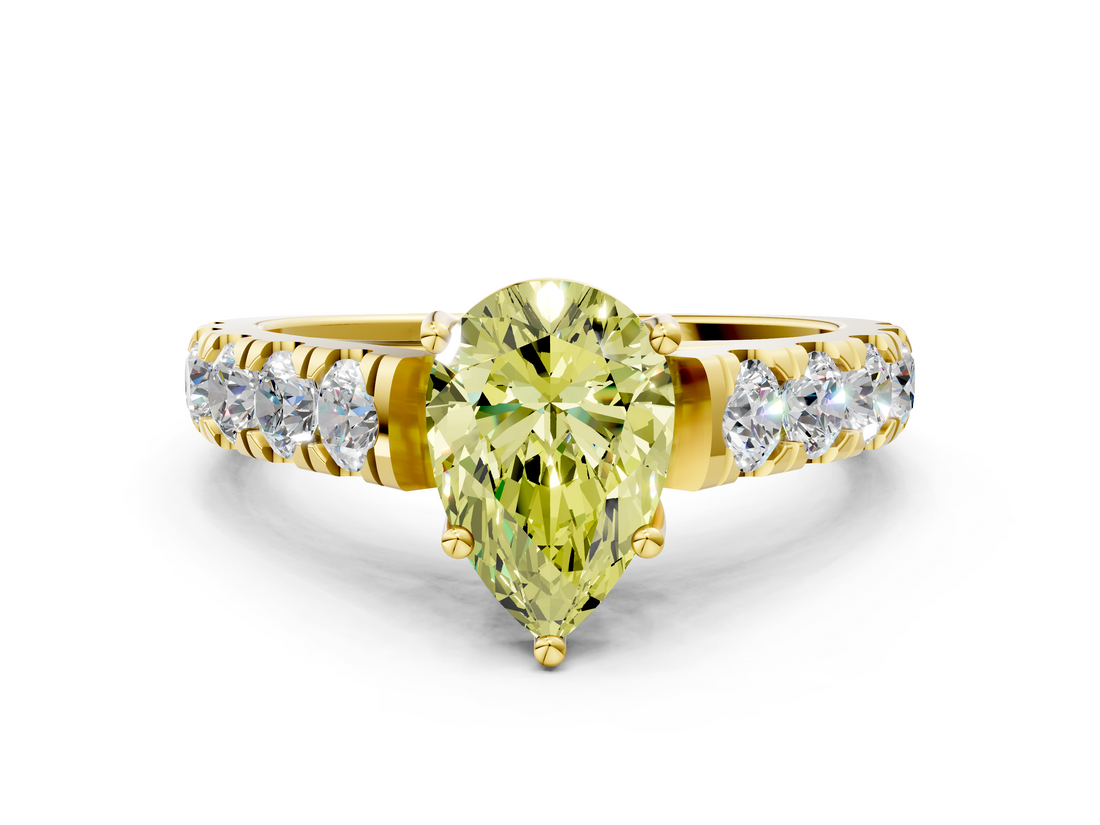 Yellow gold Fancy Yellow Pear  Cut Diamond Pavé Band Solitaire with Four-Prong Setting_3